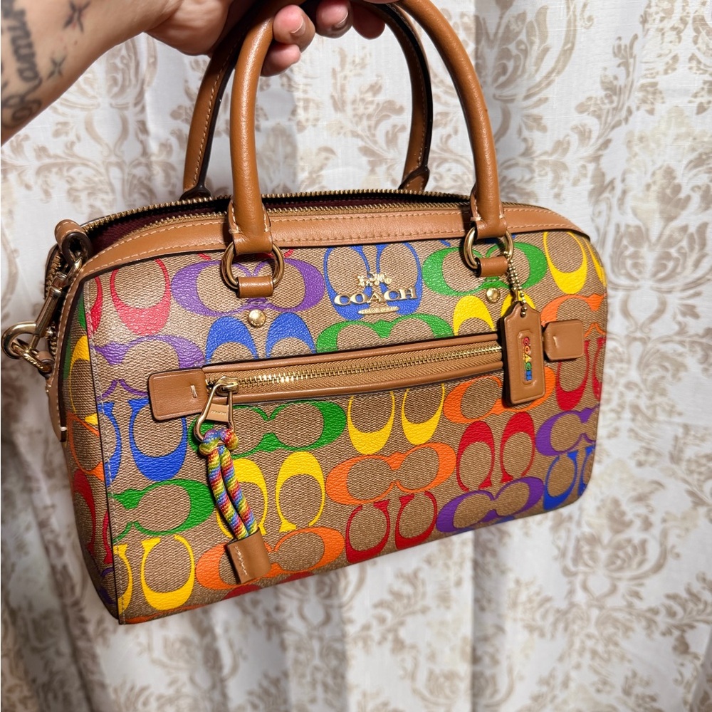 COACH Rainbow Signature Canvas Satchel in Brown